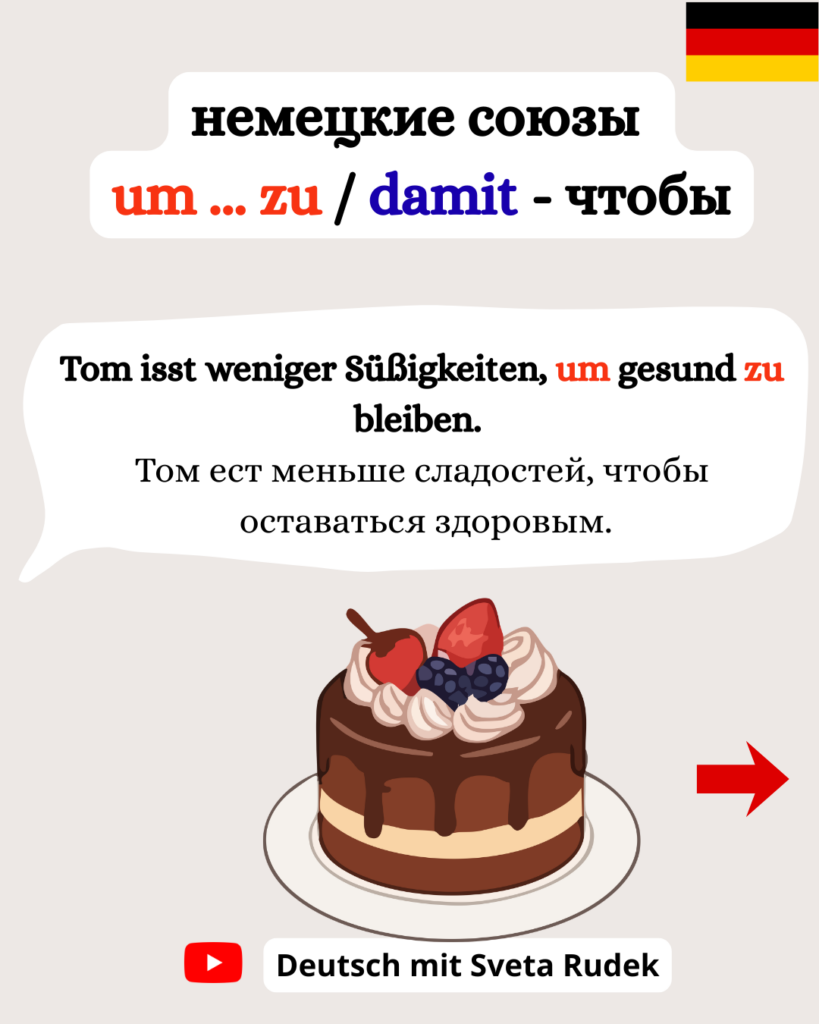Немецкие союзы: um zu / damit / dass - чтобы.